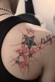 创意五角星星英文后背纹身图案