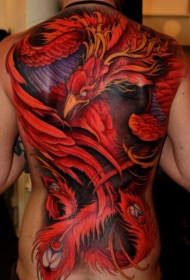 女性满背彩绘凤凰纹身图案