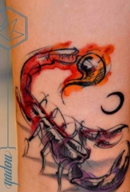 腿部水墨彩绘蝎子纹身图案
