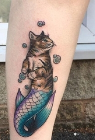 14款彩色纹身动物猫脸纹身美人鱼纹身图案大全图片