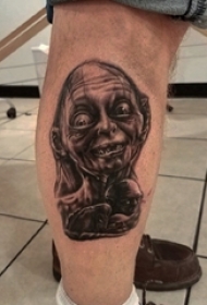 黑灰色恐怖纹身电影人物肖像纹身素描技巧咕噜纹身图片