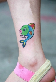 清新可爱卡通彩色鱼脚踝纹身图案