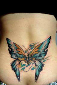 女性腰部彩色个性蝴蝶纹身图案