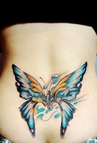 美女腰部精美的彩色蝴蝶纹身图案