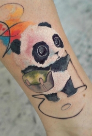 小腿水彩可爱小萌物卡通熊猫纹身图片