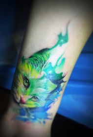 手臂水彩猫咪创意纹身图案