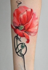 女生中国风花卉泼墨纹身图案