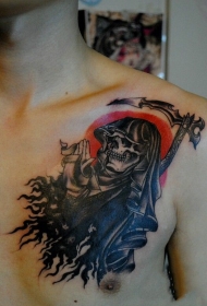 男性胸部欧美死神纹身图案