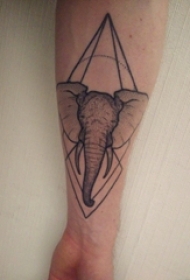 手臂上黑色大象纹身点刺技巧几何元素纹身图片