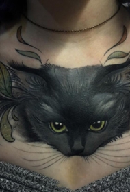 胸部猫咪彩绘写实纹身图案