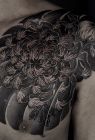 半甲黑色的优雅菊花个性纹身图案