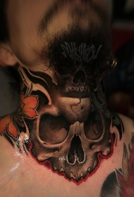 颈部骷髅创意彩绘纹身图片