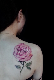后背玫瑰花彩绘纹身图案