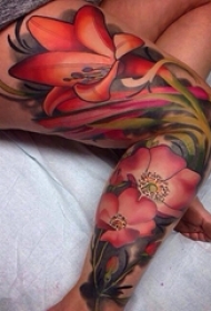 女生腿部彩绘水彩创意个性唯美花朵纹身图片