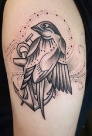 鸟纹身女生大臂上黑色的小鸟纹身图片