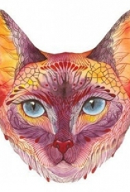 彩绘水彩素描创意俏皮可爱猫咪纹身手稿