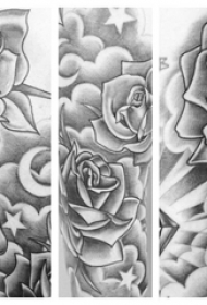 女生手臂上黑色素描点刺技巧创意玫瑰纹身手稿