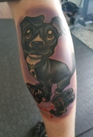 小狗纹身 男生小腿上可爱小狗纹身图片