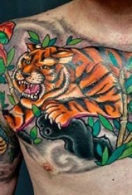 男生胸口上彩绘水彩素描创意霸气老虎纹身图片