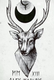 黑色素描创意动物麋鹿纹身手稿