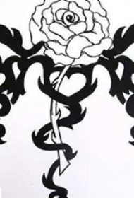 黑色植物藤缠绕玫瑰花纹身简单线条图片手稿素材