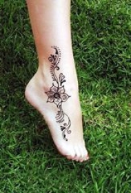 多款女生脚踝上黑色线条文艺小清新唯美纹身图案