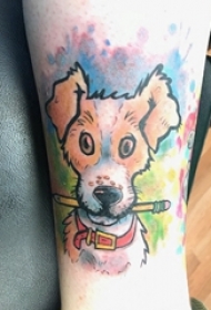 男生小腿上彩绘渐变简单抽象线条小动物宠物狗纹身图片