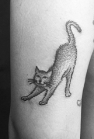 男生手臂上黑灰点刺简单线条小动物猫咪纹身图片