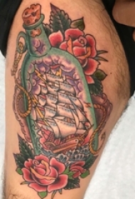 帆船纹身图片 男生手臂上帆船纹身霸气图片