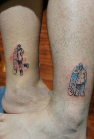 情侣脚踝滑雪肖像彩绘纹身图案
