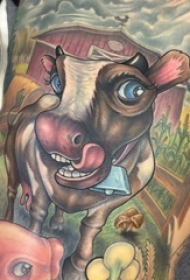 男生背部彩绘水彩素描创意大面积满背牛动物纹身图片
