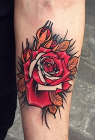 手臂火红玫瑰纹身图案
