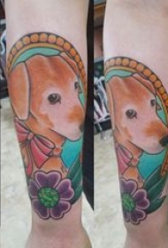 小狗纹身图片 女生手臂上彩绘纹身小狗纹身图片