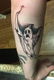 男生手臂上黑灰素描点刺技巧创意幽灵纹身图片