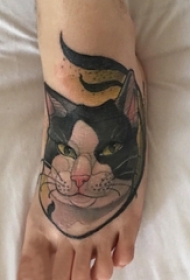 女生脚背上彩绘水彩素描创意可爱猫咪纹身图片