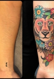 男生手臂上彩绘水彩素描创意霸气狮子纹身图片