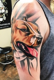 男生手臂上彩绘抽象线条小动物小狗纹身图片