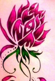 漂亮的彩绘简单线条植物唯美花朵纹身手稿