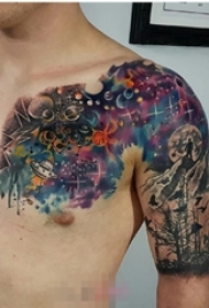 男生半甲纹身彩绘纹身技巧几何元素纹身小星球纹身植物纹身图片