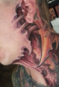 颈部恶魔骨骼3d彩绘纹身图案