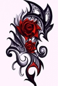 彩绘水彩素描文艺唯美玫瑰霸气图腾纹身手稿