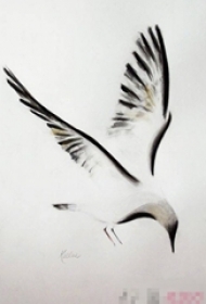 黑色古典水墨虚实结合动物小鸟纹身手稿