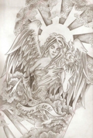 大型天使手稿黑灰的大型天使纹身手稿