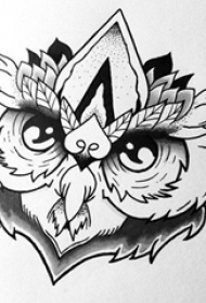黑灰素描创意精致唯美花纹猫头鹰纹身手稿