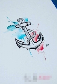 彩绘泼墨技巧简约线条船锚纹身手稿