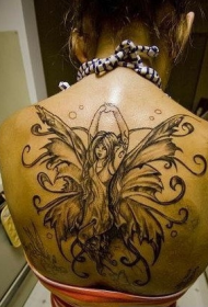 性感美女满背完美天使纹身图案