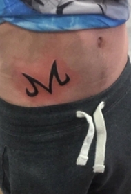 腰字母纹身 男生侧腰上黑色简单线条字母纹身图片