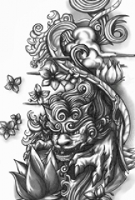 黑灰素描创意抽象福犬图腾纹身手稿