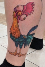 男生小腿上彩绘水彩素描创意有趣公鸡纹身图片