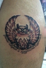 男生手臂上彩绘猫头鹰纹身图片